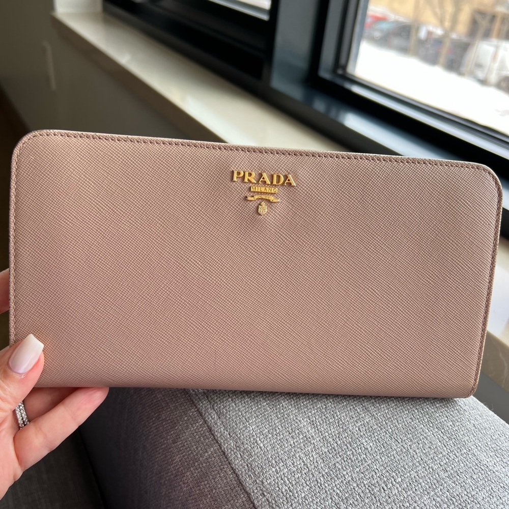 Prada powder pink large wallet saffiano leather